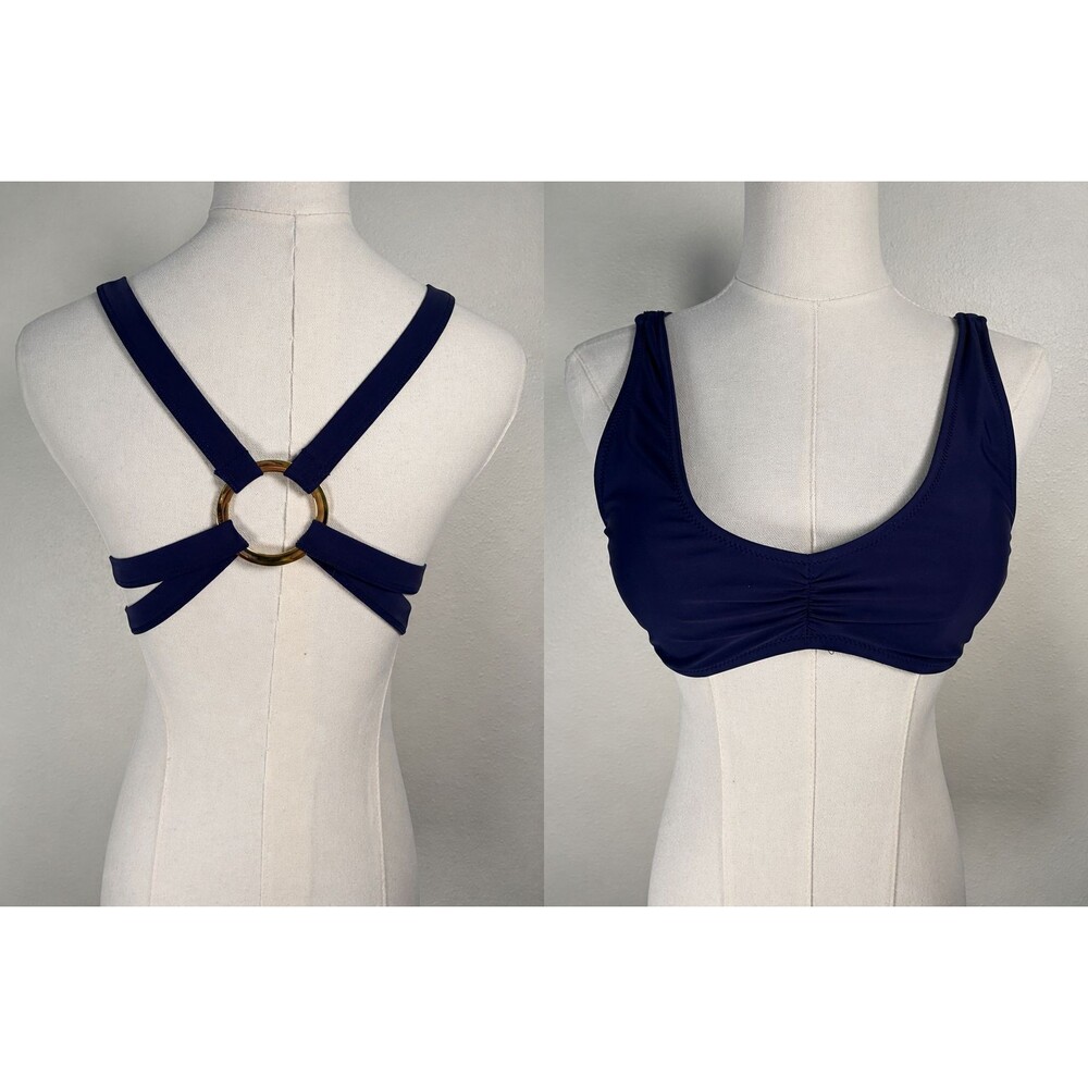 Cupshe Bikini Top Blue Ruched Scoop Neck Stretch Swim Size M